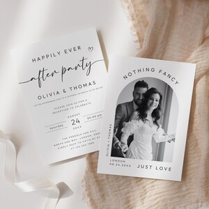 Happily Ever After Party Invitation, Photo Elopement Announcement, Modern Wedding Reception Invite, Modern Script, Dijital Dlownload, PI-10