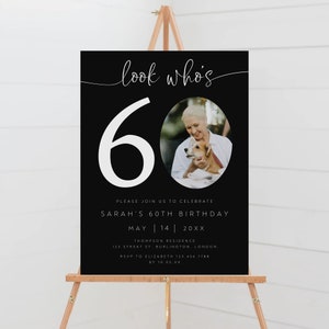 60th Birthday Photo Sign, Look Who&#39;s 60 Welcome Sign, Sixty Birthday Photo Poster, Birthday Decorations, Black 60th Ptoho Sign, G-214