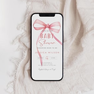 Pink Schleife Baby Shower Einladung, Ribbon Bogen Dusche Digitale Einladung, Pink Coquette Baby Shower Evite, Instant Download, B-754