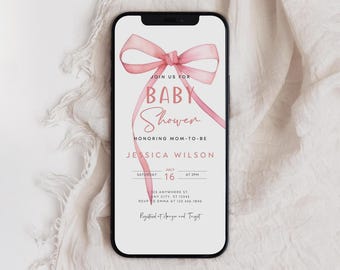 Pink Bow Baby Shower Invitation, Coquette Evite (Digital Download)
