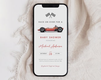 Editable Race Car Baby Shower Invitation, Vintage Racing E-vite (Digital)