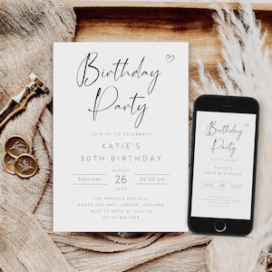 Editable Birthday Party Invitation, Birthday Party Invite, Adult Birthday Invitation Template, Digital Download, Instant Download, AI-91