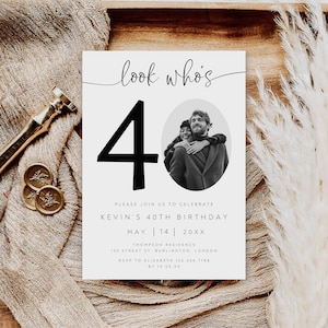 Faire-part 40e anniversaire modifiable, Look qui a 40 ans, Invitation photo 40e anniversaire, Faire-part 40 ans, Anniversaire d'un adulte, 30, 50 ans, AI-68