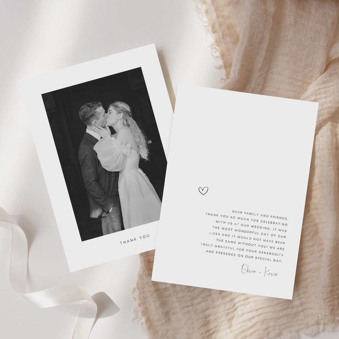 Minimalist Wedding Thank You Card With Photo, Customizable Template ...
