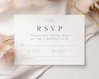 Modello minimalista per la cartolina di conferma di partecipazione al matrimonio, cartolina di risposta fai da te (digitale)