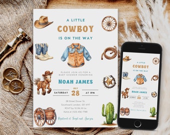 Editable Cowboy Baby Shower Invitation, Wild West Invite (Digital Download)