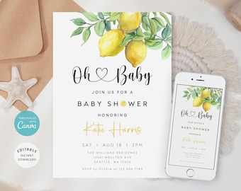 Lemon Baby Shower Invitation, Citrus Theme (Digital Download)