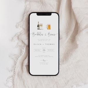 Bubbles and Brews Shower Invitation Template, Brews and Bubbly Bridal Shower Digital Invite, Couples Shower E-vite, Instant Download, BSI-40