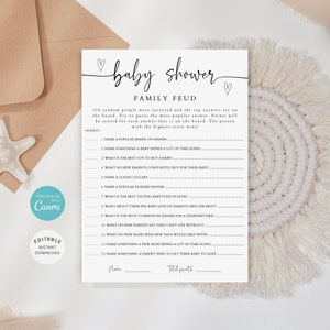 Baby Family Feud Game, Baby Shower Games Printable, Baby Shower Game Family Feud, Family Feud Template, Gender Neutral, B-107