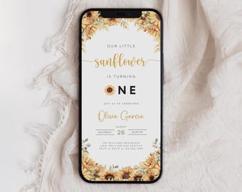 Sunflower 1st Birthday Invitation, Rustic Electronic Invite (Digital Download)