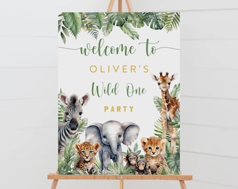 Wild One Safari Welcome Sign, Editable Jungle Baby Shower Poster, Safari Baby Shower Decorations, Wild One First Birthday Welcome Sign BS-43