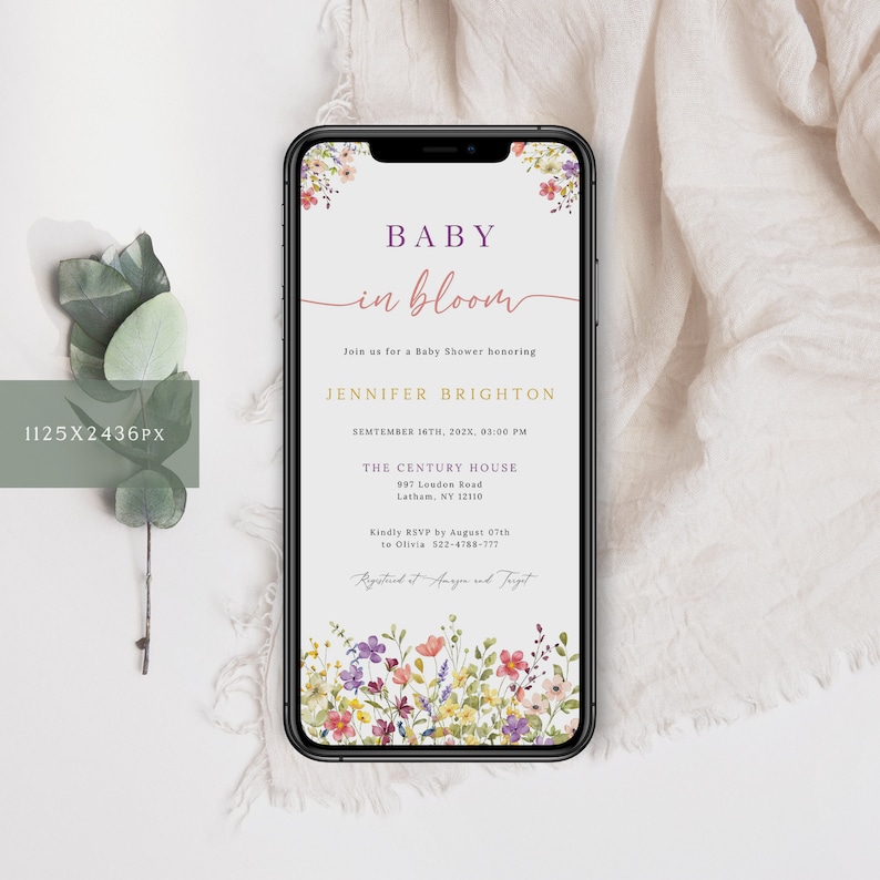 Wildflower Baby Shower Invitation Template (Digital) image 2