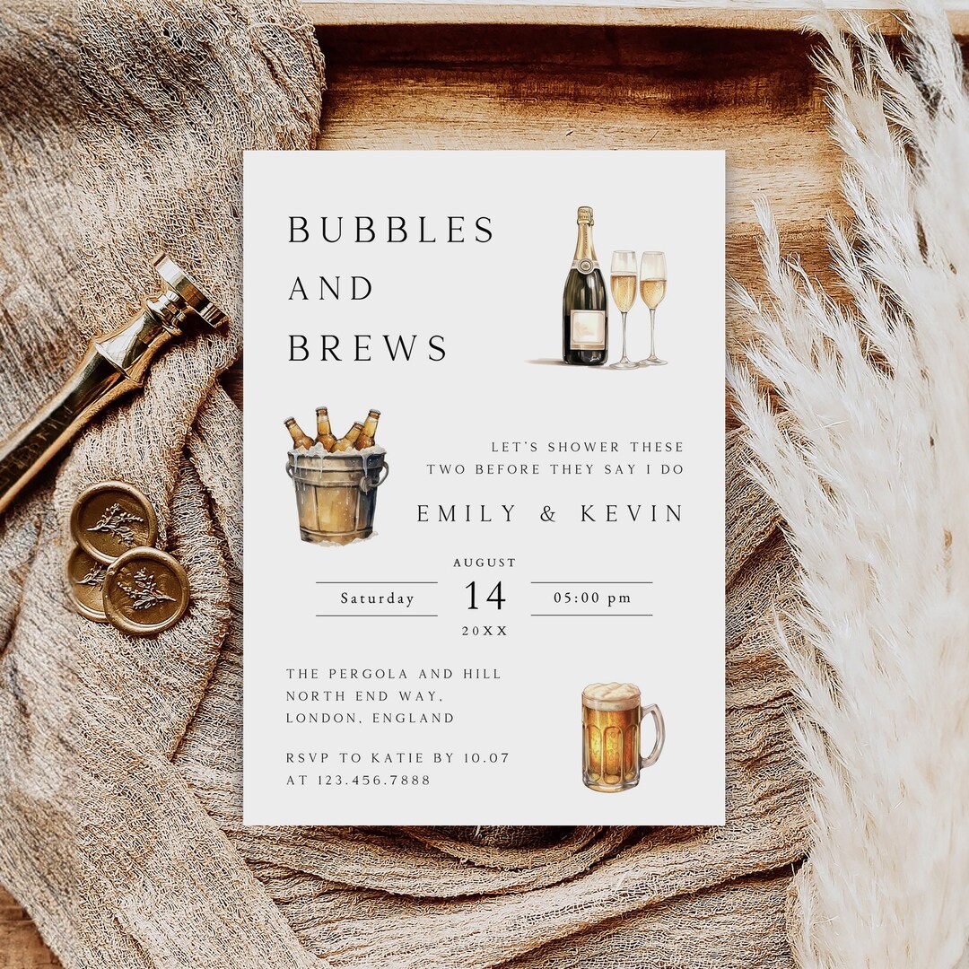 Editable Bubbles and Brews Shower Invitation, Brews and Bubbly Bridal Shower Invite, Instant