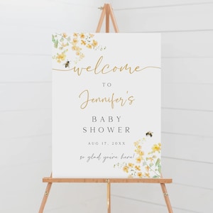 Bearbeitbares Bienen-Babyparty-Willkommensschild, Honigduschenposter, Bienen-Babyparty-Willkommensschild, Mama zu Bienendekoration, BS-88