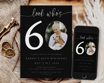 Photo 60th Birthday Invitation Template (Digital Download)