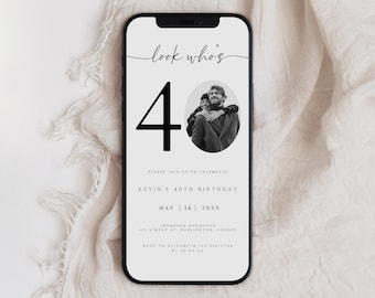 Photo 40th Birthday Evite, Modern Electronic Invitation (Digital Download)