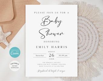 Minimalist Baby Shower Invitation Template, Gender Neutral (Instant Download)