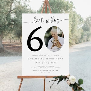 60th Birthday Photo Sign, Look Who&#39;s 60 Welcome Sign, Sixty Birthday Photo Poster, Birthday Decorations, Photo 60th Sign, G-213