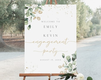 Greenery Engagement Party Welcome Sign Template (Instant Download)