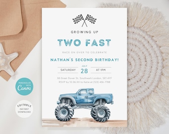 Two Fast Monster Truck Birthday Invitation (Digital)
