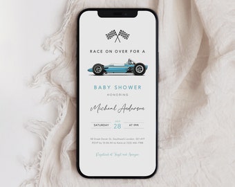 Race Car Baby Shower Invitation, Editable Blue E-vite (Digital)