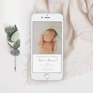 Modèle de faire-part de bébé, faire-part de naissance numérique, faire-part de bébé électronique, carte virtuelle pour faire-part de bébé mobile, nouveau-né, B-54
