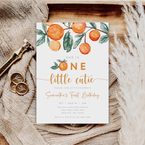 Little Cutie First Birthday Invitation, One Little Cutie 1st Birthday Invitation, One Little Cutie Invite, Editable Template, B-259