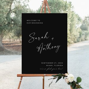 Schwarze Hochzeit Willkommensschild Vorlage, Großes Hochzeitsschild, Moderne Hochzeitsschilder, Hochzeitsbeschilderung, Benutzerdefiniertes Hochzeitsschild, EDITIERBAR, SG-15