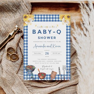 Modello di invito per baby shower barbecue, invito per baby shower in cortile, invito modificabile per baby shower barbecue, download istantaneo, blu, B-669