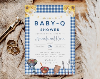 Invito per baby shower a tema barbecue, modello modificabile per festa in giardino (download digitale)