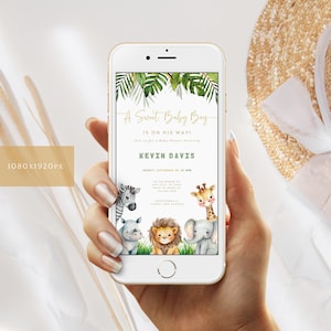 Safari Baby Shower Evite, Invito digitale modificabile Jungle Safari, Sweet Baby Boy Invite, Tropical Evite, Download istantaneo, B-176