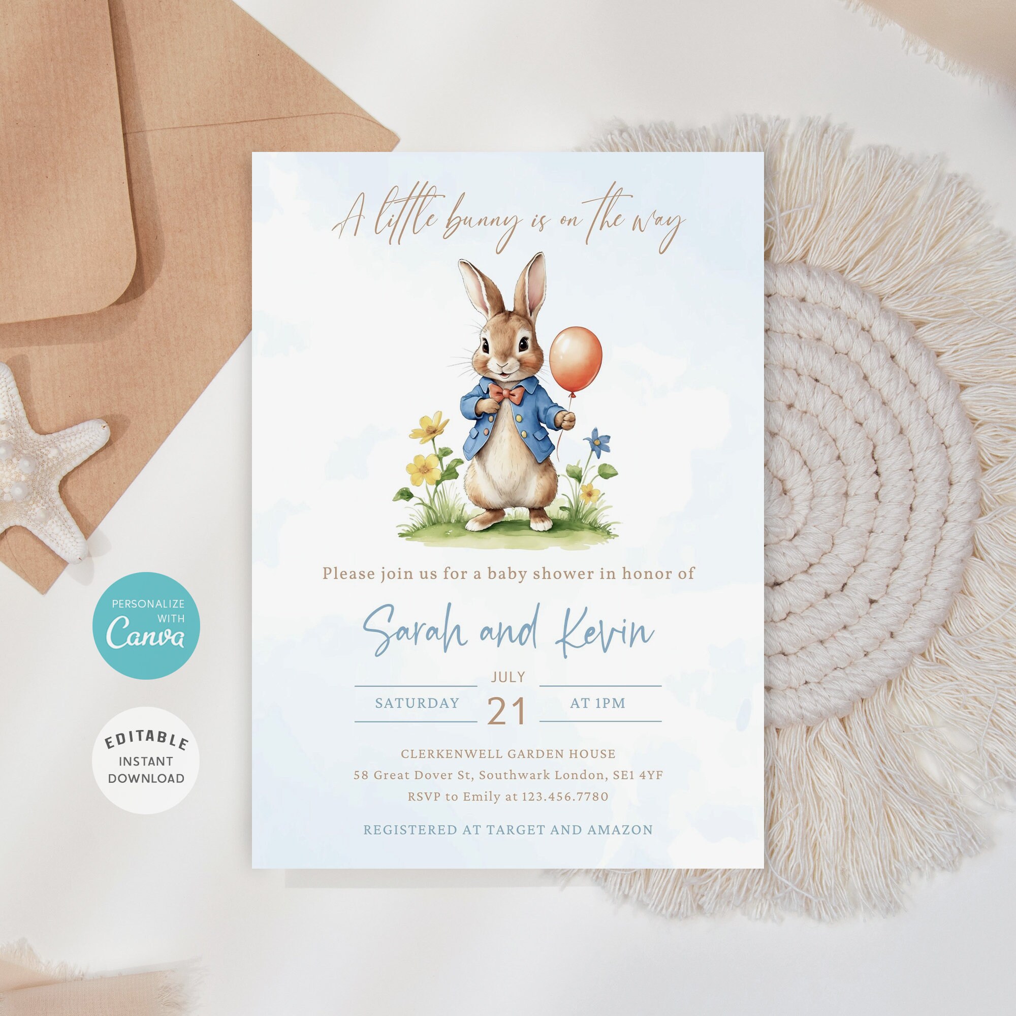 Editable Rabbit Baby Shower Invite, Peter Rabbit Baby Shower Invitation ...
