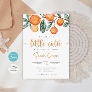 Little Cutie First Birthday Invitation, One Little Cutie 1st Birthday Invitation Template, One Little Cutie Invite, Gender Reveal, B-256