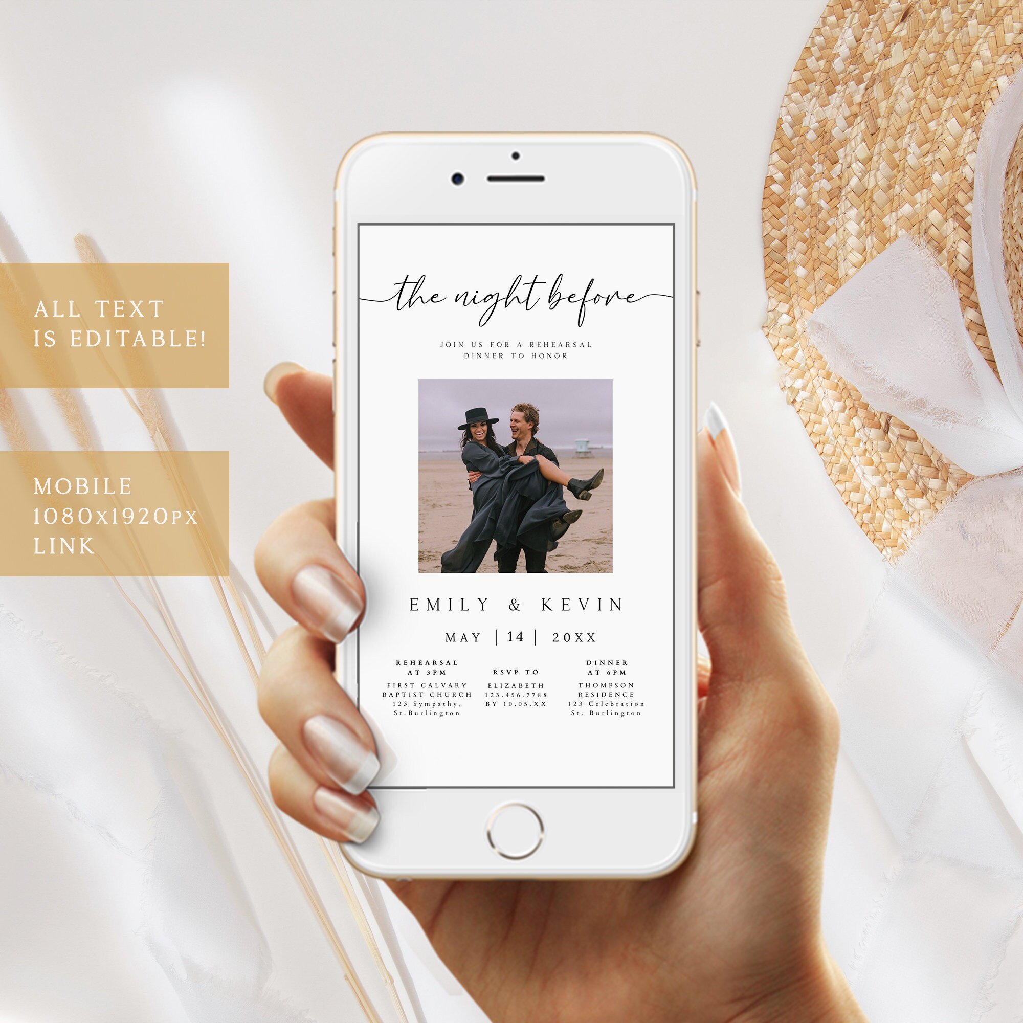 Digital Rehearsal Dinner Invitation, Wedding Rehearsal Evite, the Night ...