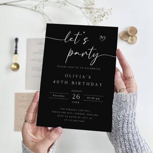 Editable Adult Birthday Party Invitation, Adult Birthday Black Invite, Anniversary Invitation, Surprise Birthday Party Invites, AI-11