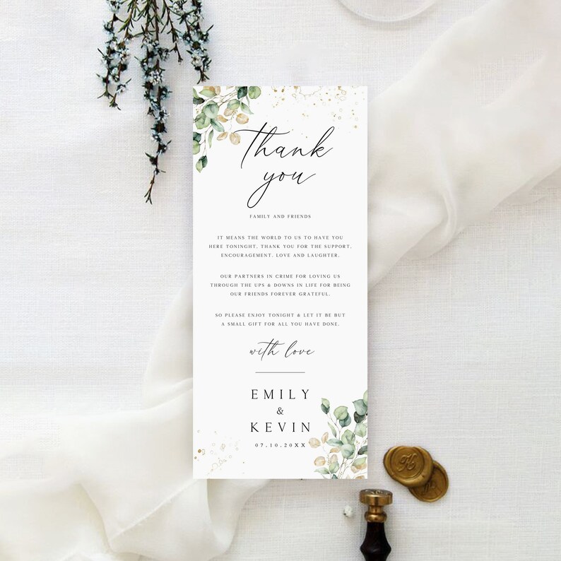 Wedding Table Thank You Card Template, Thank You Napkin Note, Place Setting Thank You, Greenery Wedding Thank You Card, Editable, TC-21 image 2