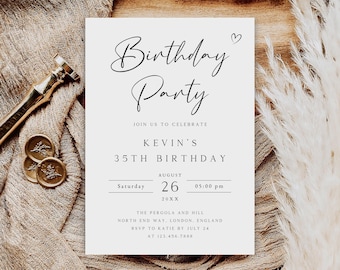 Editable Adult Birthday Party Invitation Template (Digital Download)