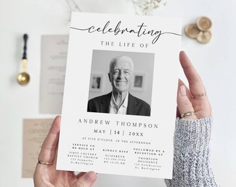Funeral Photo Invitation, Memorial Service Template (5x7) (Digital)