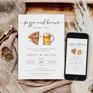 Pizza e cervejas antes de eu fazer, convite para festa de pizza, modelo de convite para jantar de ensaio, convite para jantar de ensaio de pizza, PI-98
