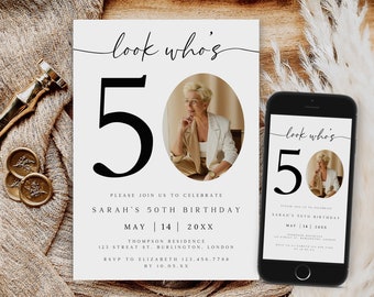 Photo 50th Birthday Invitation Template (Digital Download)