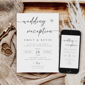 Wedding Reception Invitation Template, Reception Party Invite, Wedding Evening Party Invitation, Editable Invite, Instant Download, PI-54