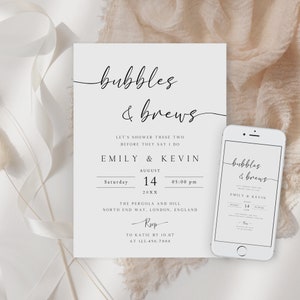 Editable Bubbles and Brews Couples Shower Invitation, Brews and Bubbly Bridal Shower Invite, Instant Download, Couples Shower Evite BSI-29