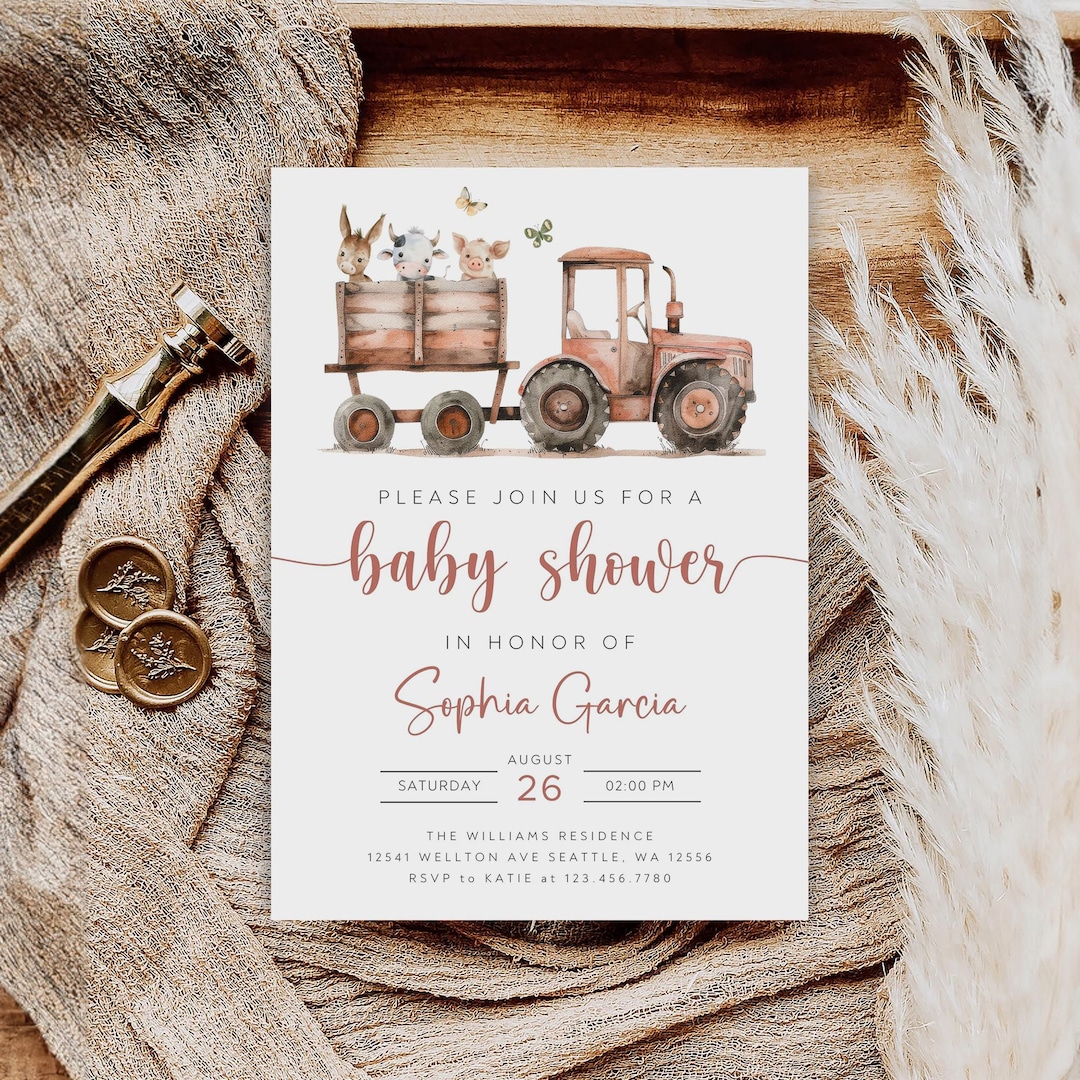 Editable Tractor Baby Shower Invitation, Farm Animals Invite (digital ...