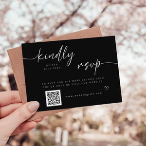 Hochzeit QR-Code Rsvp Kartenvorlage, moderne Hochzeitsantwortkarte, schwarze Rsvp-Karte, DIY Rsvp-Karte, bearbeitbare Hochzeitsantwortkarte, RS-12