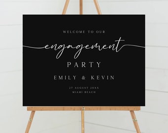 Engagement Party Sign, Editable Engagement Welcome Sign, Black Engagement Decor, Engagement Party Decorations, Instant Download, SG-148
