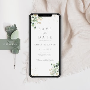Invito digitale "Save the Date", Invito di matrimonio elettronico, Invito digitale "Save the Date", Verde e oro, Modello digitale "Save the Date", SD-63 immagine 4