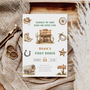 Editable Cowboy Birthday Invitation, Wild West Birthday Invite, Western First Birthday Invitation Template, Instant Download, Evite, B-630
