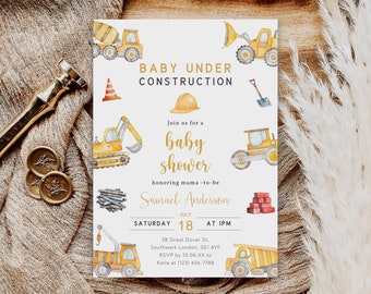 Construction Truck Baby Shower Invitation, Editable Template (Digital Download)