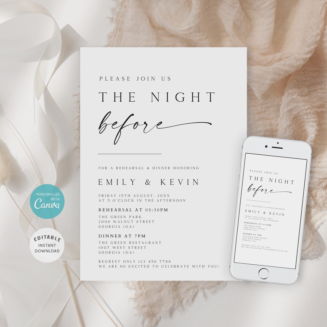 Minimalist Rehearsal Dinner Invitation Template, Wedding Rehearsal ...