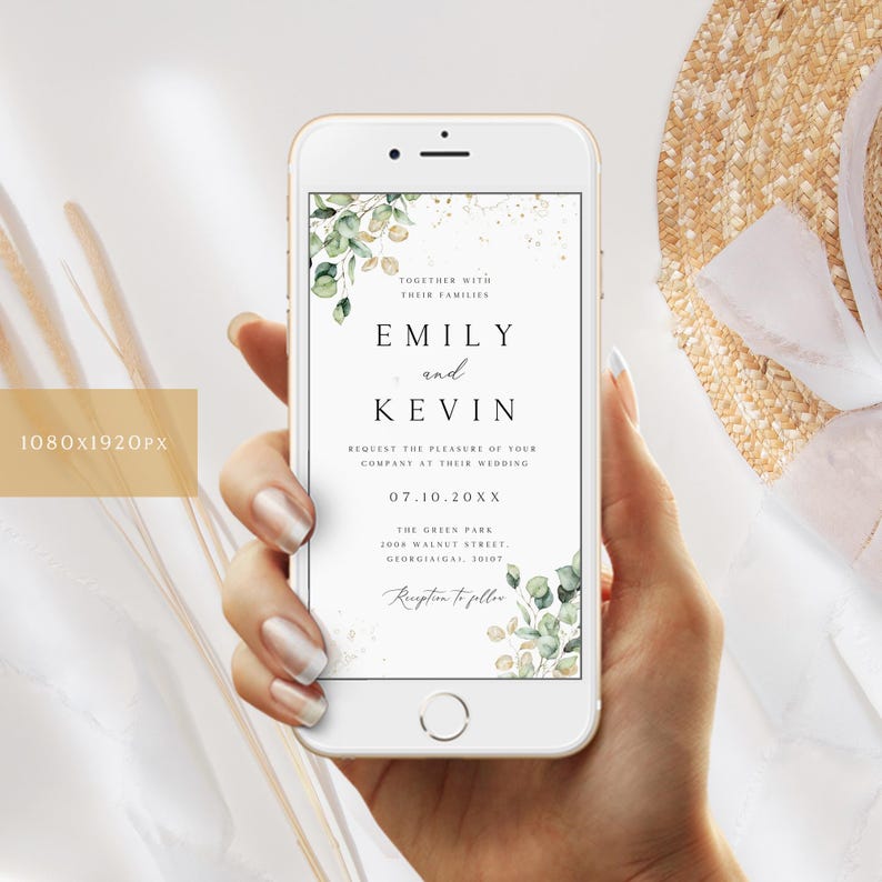 Greenery Eucalyptus Wedding Invitation, Electronic Evite (Digital Download) image 3